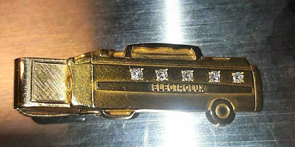 SUPER RARO - Clip de broche de corbata de diamante genuino oro 10K antiguo vintage ELECTROLUX Foto 1 de 4