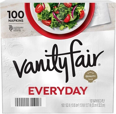 BRANDED Vanity Fair Everyday Napkins, 1 Pack 100 Count, 2 Ply White Dinner Paper Napkins