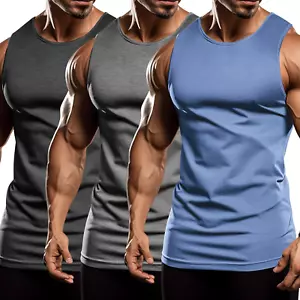 Men'S 3 Pack Workout Tank Tops Sleeveless Gym Shirts Bodybuilding Fitness Muscle - Picture 1 of 12