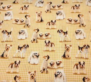 19" Puppies N' Kittens Studio 8 VIP Dogs on Golden Yellow Calico Print