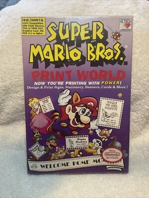 NEW RARE Super Mario Bros Print World IBM Tandy 5.25" Disk Big Box Nintendo 1991 - Image 1 of 4