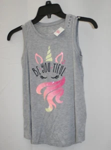 Justice Girls Kids Muscle-Tee Unicorn Gray BE YOU TIFUL Shirt | Size: 10 NWT - Picture 1 of 5