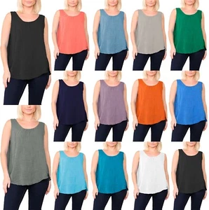 Womens Sleeveless Italian Ruched Vest Top Scoop Neck Plus Size Plain T-Shirt Top - Picture 1 of 14