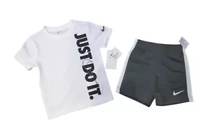 Nike Little Boys Outfit Set Athletic Shorts T-Shirt White Gray 3 4 Years NWT - Picture 1 of 3