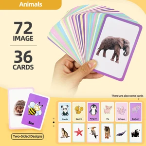 Carte Didattiche Divertenti 36 Doppia Faccia Cognizione Animali Bambini Lettura Carta Immagini - Foto 1 di 12