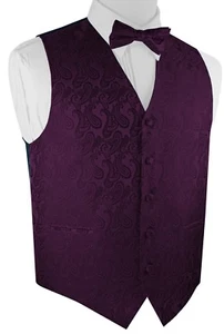 MEN'S PLUM PAISLEY TUXEDO VEST & BOW-TIE. Formal Wedding Prom Cruise Homecoming - Picture 1 of 5