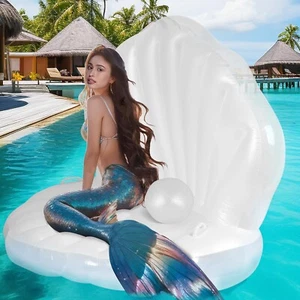 52" Thickened Inflatable Seashell Pool Float, Giant Pool Floating Raft Chair ... - Picture 1 of 7