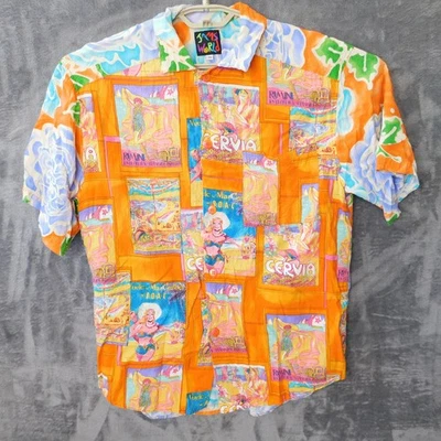 Camisa Hawaiana Jams World De Colección Para Hombre M Imágenes Postales Francesas Espalda Floral Foto 1 de 4