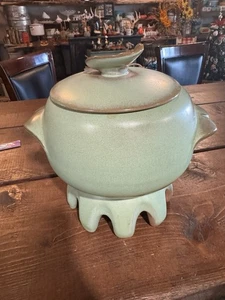 Frankoma V4 Clay Pottery 2 Pce Covered Casserole Plainsman Prairie Green Vintage - Picture 1 of 8