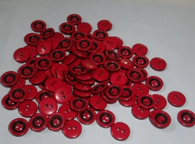 100 MAROON-RED with BLACK center 1/2 INCH 2 HOLE BUTTONS, NEW - Image 1 of 2