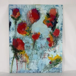 Original Art Abstract Florals Painting Acrylic Colorful Canvas Board 14x18 - Picture 1 of 11