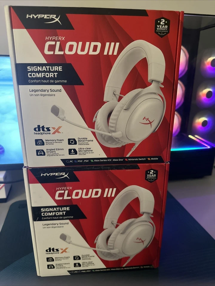 HyperX Cloud III 有线游戏耳机 适用于 PC/PlayStation 4/5/Switch (白色-红色) — 第 1/2 张图片