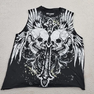 Hot Topic Tank Top Mens XL Black Wings Gothic Cross Graphic Skulls Shirt - Picture 1 of 9