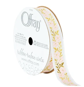 Offray Ribbon, White 5/8 inch Floral Jacquard Ribbon New - Picture 1 of 1