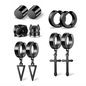 Set 5 Paia Orecchini a Borchia Non Forati Magnetici Finti per Uomo Donna Acciaio Inox - Foto 1 di 15