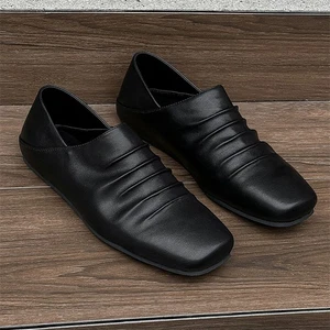 2025 New Mens Retro Square Toe Derby Shoes Low Top Loafers Faux Leather Flats - Picture 1 of 8