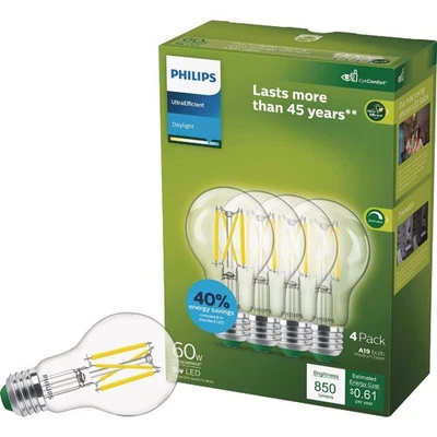 Philips Ultra Efficient 60W Equivalent Daylight Clear A19 LED Bulb (4-Pack) - Image 1 of 3
