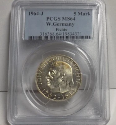 WEST GERMANY 1964J GERMAN FIVE 5 MARK PCGS MS64 MS 64 Certified German Coin  - Image 1 of 4
