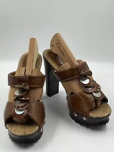 Damen Rameila modischer Plateau-Clog mit Holzabsatz in Kastanienbraun Größe 5,5/36 - Bild 1 von 16