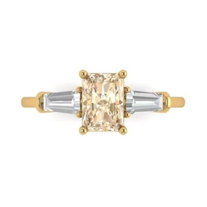 Anillo de compromiso de tres piedras de oro amarillo de 14K para mujer, morganita natural de 1,5 quilates - Imagen 1 de 11