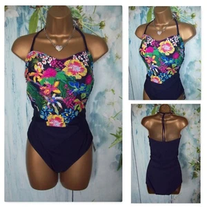 NEW LADIES GEORGE SWIMSUIT SIZE 18, Navy Tropical Bandeau Halter Swim Costume - Picture 1 of 8