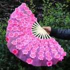 Sequin Hand Belly Dance Fan Veils Floral Flower Mesh Bamboo Handmade Folding Fan