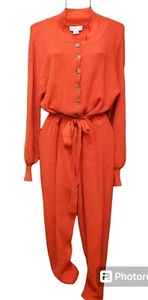 Never Fully Dressed Jumpsuit Womens Large Orange 1 Piece Button Up Knit - Picture 1 of 10