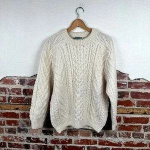 Gaeltarra Sweater Sz XS Cream Wool Cable Knit Crewneck Hand Knit Ireland Classic - Picture 1 of 6