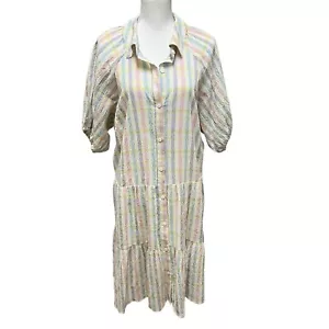 GILLI Seersucker Pastel Striped Button Down Short Sleeve Shirt Dress Size 1X - Picture 1 of 16