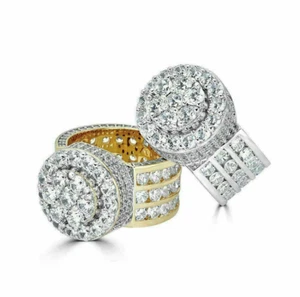 ANILLO GRANDE GRANDE de plata 925 maciza de 5 quilates con diamantes rosados de oro de 14 k ICY HIP-HOP para hombre - Imagen 1 de 9