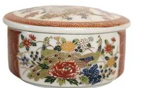 1979 Satsuma Trinket Box with lid - Burnt Orange/Rust - Peacock - Floral - Picture 1 of 7