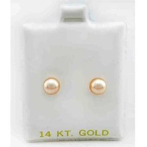 Genuine Cream Pearl Stud Earrings 14K Yellow Gold - Picture 1 of 4