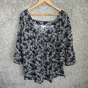 Crown & Ivy Top Womens Plus 2X Black Floral Print Square Neck Blouse Casual - Picture 1 of 7