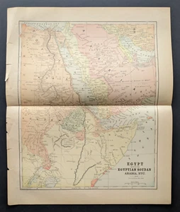 Antique Original 1890 EGYPT Hunt & Eaton Colored Map 13x11 ~ Fisk & Co. - Picture 1 of 5