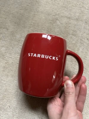Collectible 2011 STARBUCKS Red Barrel Shapes COFFEE CUP Mug 14OZ W/ Etched Logo - Image 1 of 4