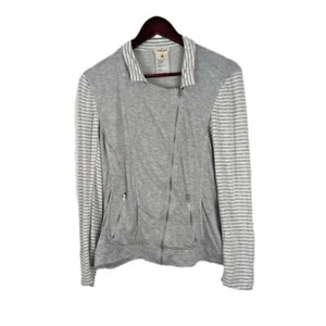 Tribal Jeans Gray and White Zip Up Jacket Stripes Pockets Size Women's Medium - Picture 1 of 7