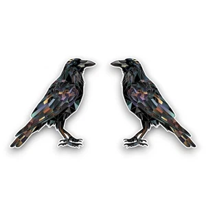 2x Small Black Crow Raven Bird Stained Glass Mosaic Opaque Vinyl Sticker Decals - Bild 1 von 1