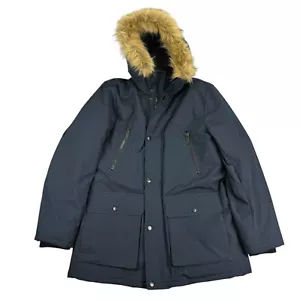 Club Room Mens Removable Faux Fur Hood Ultra Loft Parka Jacket Navy Blue M - Picture 1 of 5
