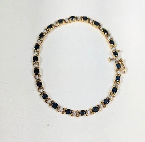 14K Gold Diamond & Sapphire Bracelet 6 7/8" Long - Picture 1 of 8
