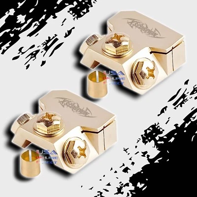 2pc GOLD Battery Terminal For Any Gauge Cable w/Ring Pos/Neg Adapter Marine USA  - Image 1 of 2