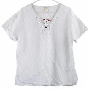 Matty M Women's Short Sleeve Lace-Up Blouse, Medium, Vellum (White) - Picture 1 of 2