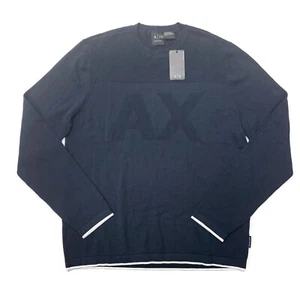 Armani Exchange AX Sweeater Mens Large Big Logo Blue NWT Crewneck Pullover - Picture 1 of 9