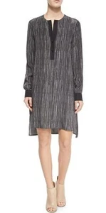 $425 NWT VINCE Silk Wavy Print Black/ Off White Shirt Dress sz S    V312450597 - Picture 1 of 12