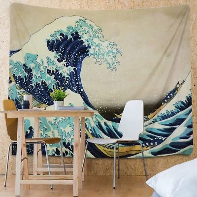 Japanese Wave Tapestry Kanagawa Great Wave Wall Tapestry Wave Tapestry For Room - Image 1 of 4