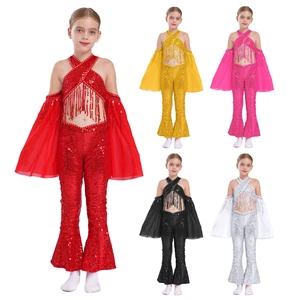 Kids Girls Outfit Gymnastics Uniform With Shorts Dancewear Rhinestone Set Yoga - Picture 1 of 34