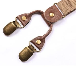 Men Trouser Brace Heavy Duty Elastic Y-Back Adjustable Suspender Brown 25mm Chic - Picture 1 of 6