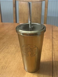 Starbucks Sirena Oro Tumbler Acciaio Inox 16 oz Paglia Acciaio 2014 Cold Bev - Foto 1 di 5
