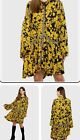 FREE PEOPLE Love Letter Tunic Blouse Dress Baloon Sleeve Black Yellow Floral S