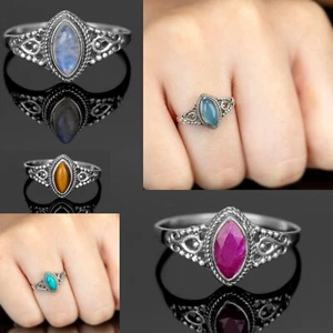 Marquise 925 Sterling Silver Labradorite Ruby Gemstone Ladies Ring Jewellery - Picture 1 of 39
