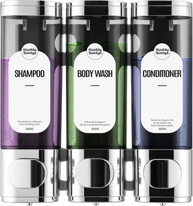 Shampoo and Conditioner Dispenser 3 Chamber No Drill, Shower Soap Dispenser Wal - Picture 1 of 12